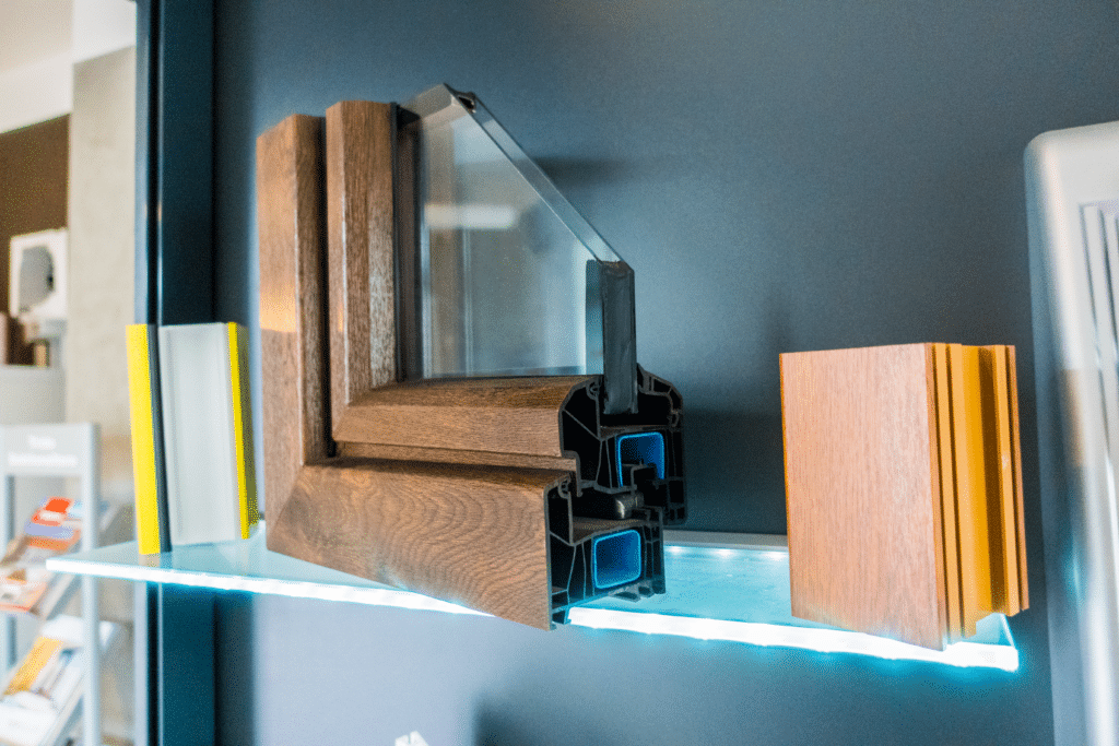 ausstellung_fenster_querschnitt_aluminium_holzdekor